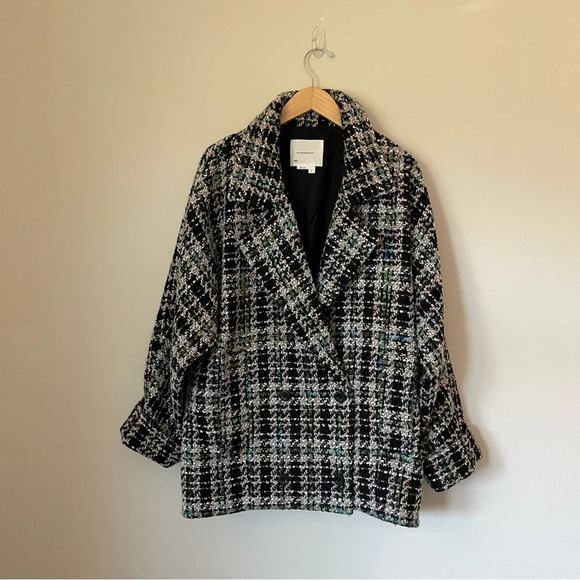 By Anthropologie Double-Breasted Tweed Coat old preppy oversized modern preppy - Picture 2 of 12
